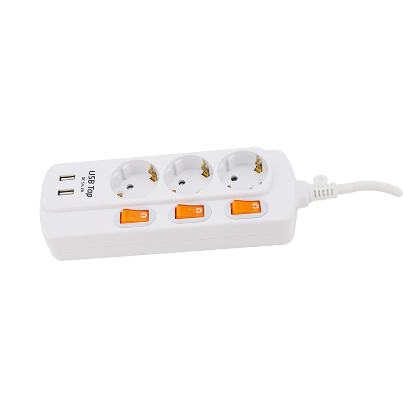 Kemiallisen resistenssin 3 poistoaukon EU -standardipistorasia, jossa on 2 USB -porttia ja 3 yksittäistä kytkintä Kemiallisen resistenssin 3 poistoaukon EU -standardipistorasia, jossa on 2 USB -porttia ja 3 yksittäistä kytkintä